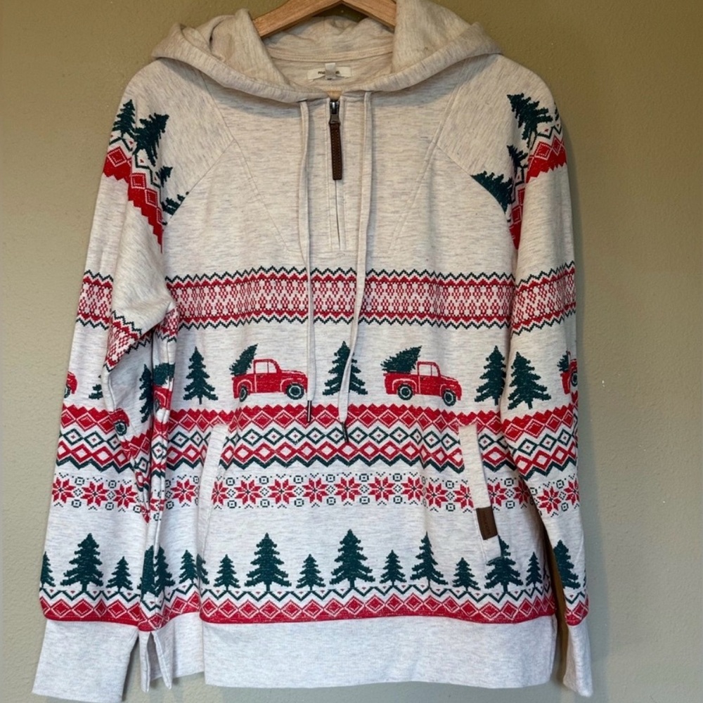 Maurices Womens Holiday Homeward Truck Fair Isle Fleece Hoodie Size Medium